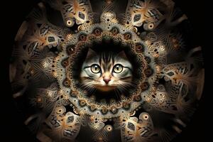 gato animal mandala fractal ilustración generativo ai foto
