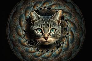 gato animal mandala fractal ilustración generativo ai foto