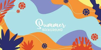 summer background of amazing shapes, wave patterns, leaves, flowers, herbs with free space for text. Template for banner, poster, social media, web. vector