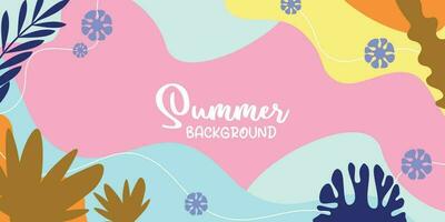 summer background of amazing shapes, wave patterns, leaves, flowers, herbs with free space for text. Template for banner, poster, social media, web. vector