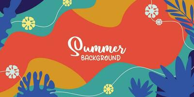 summer background of amazing shapes, wave patterns, leaves, flowers, herbs with free space for text. Template for banner, poster, social media, web. vector