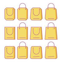 paper bag or shopping bag set simple flat design icon, vector for mobile apps, web.