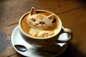Cat shape milk coffee cappuccino love for pets illustration photo