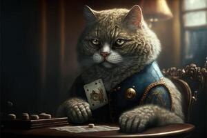 Cartoon cat poker player illustration photo
