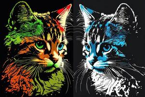 cute cat kitten in colorful pop art illustration photo