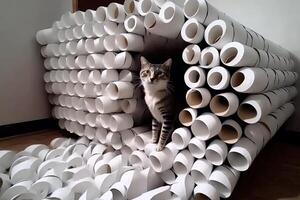 cat playing with toilet paper illustration photo