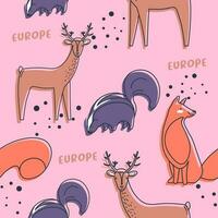 Animals of Europe, skunk and deer with antlers vector