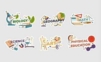 Sticker design set with school subjects concept vector