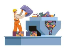 Recycling process and garbage sorting in factory vector