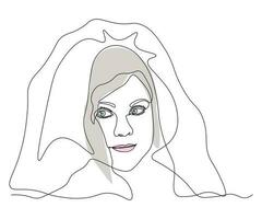 abstract girl in a veil, a bride at a wedding Continuous One Line Drawing vector