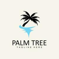 Coconut Tree Logo, Palm Tree Sunset Beach Vector, Elegant Minimalist Simple Design, Symbol Template Icon vector