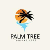 Coconut Tree Logo, Palm Tree Sunset Beach Vector, Elegant Minimalist Simple Design, Symbol Template Icon vector