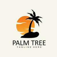 Coconut Tree Logo, Palm Tree Sunset Beach Vector, Elegant Minimalist Simple Design, Symbol Template Icon vector