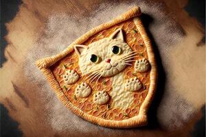 gato forma hecho a mano Pizza en el formar de gato ilustración generativo ai foto