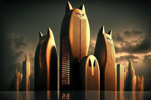 Cat shape skyscrapers of empire cat building state megalopolis town illustration photo