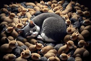 gato dormido rodeado por ratones ratones ilustración generativo ai foto