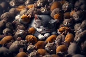 cat sleeping surrounded by mice mouses illustration photo