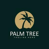 Coconut Tree Logo, Palm Tree Sunset Beach Vector, Elegant Minimalist Simple Design, Symbol Template Icon vector