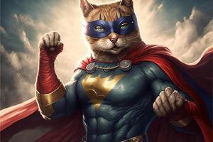 superhéroe gato ilustración generativo ai foto