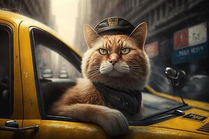 texy driver yellow cab cat working job profession illustration photo