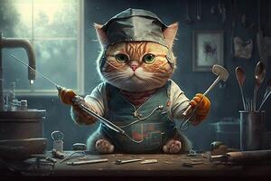 cirujano médico médico gato trabajando trabajo profesión ilustración generativo ai foto