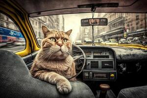 texy driver yellow cab cat working job profession illustration photo