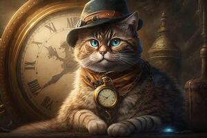 Cat time traveler traveling through different dimensions illustration photo