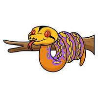 Cute purple albino tiger reticulated python cartoon on tree branch vector