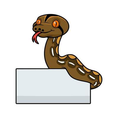 Cute tiger reticulatus python cartoon with blank sign