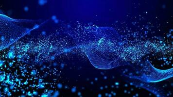 3D abstract digital technology animated blue light particles on blue gradient background. video