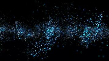 3D abstract digital technology animated blue light particles on black background. video