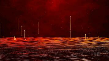 3d abstract red light particles water ripple on smoke red gradient background. video