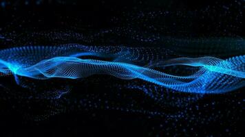 3D abstract digital technology animated blue light particles on black background. video