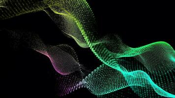 3D abstract digital technology animated multicolored light particles on black background. video