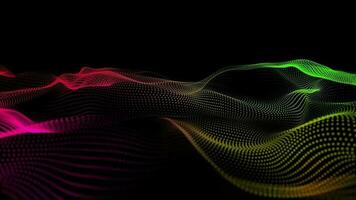3D abstract digital technology animated multicolored light particles on black background. video