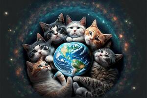 cats celebrating world cat day smartphone illustration photo