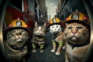 cats in a fireman suit and outfit illustration genrative ai photo