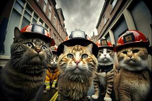 gatos en un bombero traje y atuendo ilustración generativo ai foto