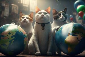 cats celebrating world cat day smartphone illustration photo