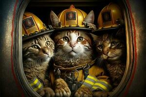 cats in a fireman suit and outfit illustration genrative ai photo