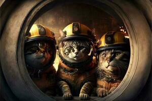 cats in a fireman suit and outfit illustration genrative ai photo