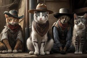 cats in a western movie illustration photo