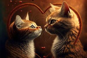 Pareja amor de gatos con pequeño corazón para enamorado día generativo ai foto