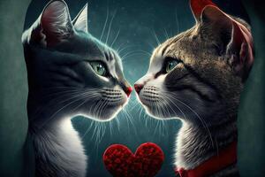 Pareja amor de gatos con pequeño corazón para enamorado día generativo ai foto