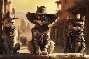 cats in a western movie illustration photo