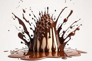 chocolate explosion splash with many drops on white background illustration photo