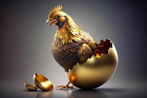 Image of hen chicken making golden egg illustration photo