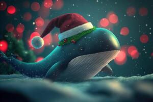 santa claus whale with christmas hat photo