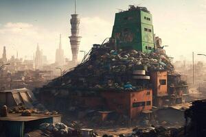 City where buildings and skyscrapers are made out of garbage illustration photo