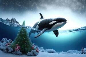 santa claus killer whale orca photo